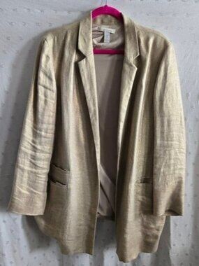 Chico's Linen Gold Tan Blazer Jacket Size 3